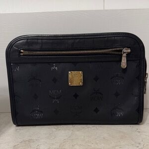 MCM unisex Black Toiletry Bag with Gold Accents